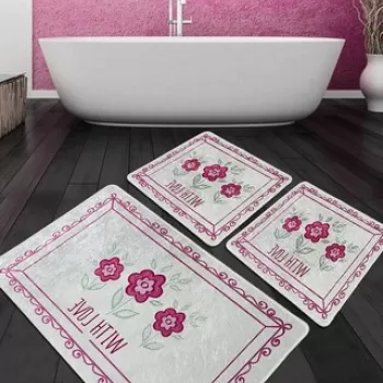 Set covoras de baie (3 bucati), Chilai, With Flower Djt, Poliester, Multicolor imagine