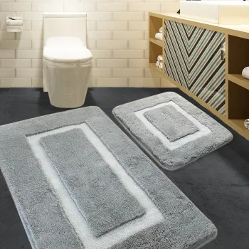 Set covoras de baie acrilic, L'essentiel Maison, Quadrato Frame, Gri imagine