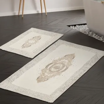 Set covorase de baie 2 piese, Alanur Home, Aln_E4_268, Poliester, Crem imagine