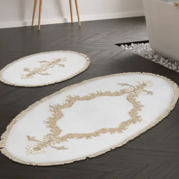 Set covorase de baie 2 piese, Alanur Home, Alne4656, Poliester, Crem imagine