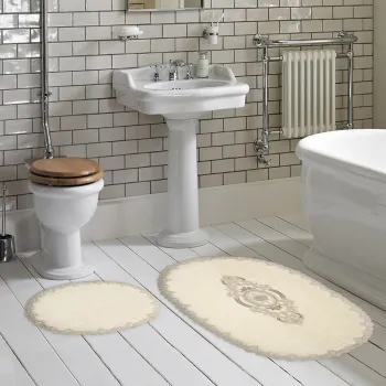 Set covorase de baie 2 piese, Alanur Home, Selonya Oval, Poliester, Crem imagine