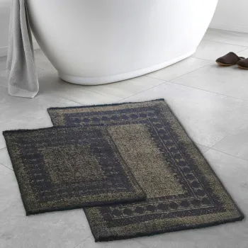 Set covorase de baie, Alanur Home, Venedik, Bumbac, Verde/Negru imagine