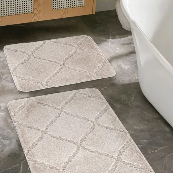 Set covorase de baie, Cecilia, Cizgili, Polipropilena, Bej imagine