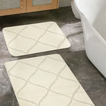 Set covorase de baie, Cecilia, Cizgili, Polipropilena, Crem imagine