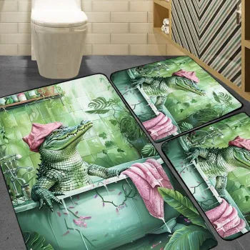 Set covorase de baie, L'essentiel Maison, Crocodile, Verde imagine