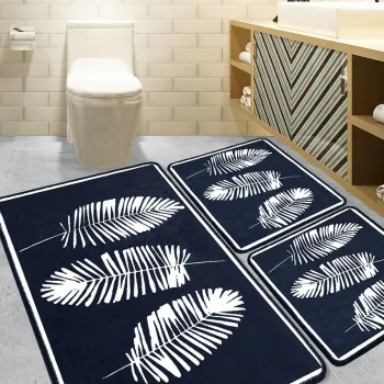 Set covorase de baie, L'essentiel Maison, Hoja, Poliester, Negru imagine