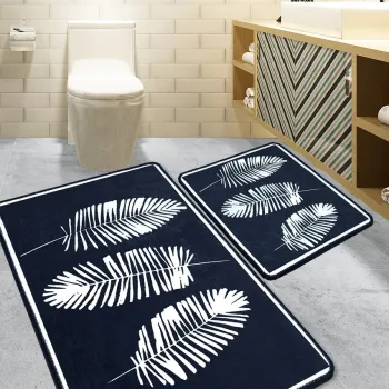 Set covorase de baie, L'essentiel Maison, Hoja, Poliester, Negru imagine