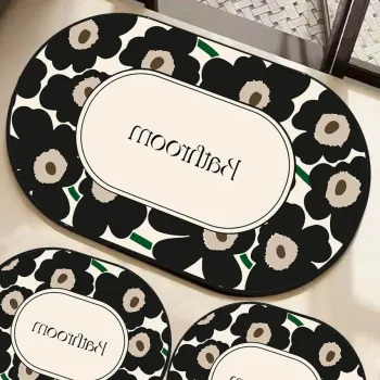 Set covorase de baie, L'essentiel Maison, Oweld, Ecru/Negru imagine