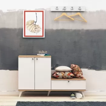 Set cuier si pantofar Evva, Mod Design, 120x30x76 cm / 60x15 cm, PAL, natural/alb imagine