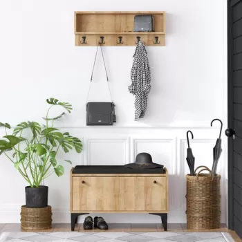 Set cuier si pantofar Lena, Emerald, 80x35x49 cm / 80x15x30 cm, natural imagine