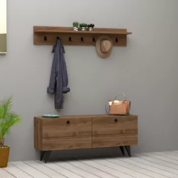 Set cuier si pantofar Rupa, Puqa Design, 113x35x48.5 cm / 113x15.8x20 cm, PAL, maro imagine