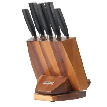 Set cutite 6 piese, Zokura, suport rotativ + suport tableta, inox/lemn acacia imagine