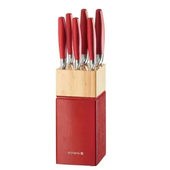 Set cutite 7piese cu suport din lemn Ombre, Ambition, otel, rosu imagine