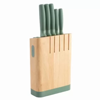 Set cutite cu suport 6 piese BergHOFF, Leo Line Forest, inox/lemn, verde imagine