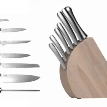 Set cutite cu suport 8 piese BergHOFF, Essentials Arch, inox/lemn imagine