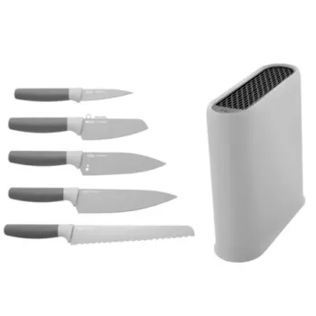 Set cutite si suport 6 piese BergHOFF, Leo, 38.5 x 8.8 x 27 cm, plastic, gri imagine