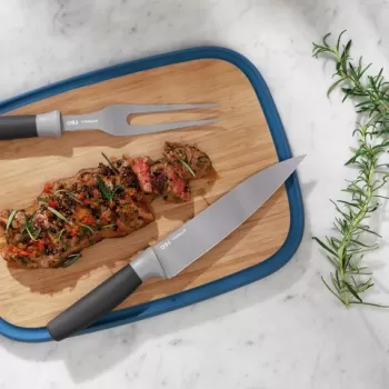 Set cutite si tocator pentru transat 3 piese BergHOFF, Leo Line, bambus/inox, gri imagine