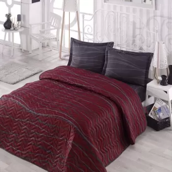 Set cuvertura cu 2 fete de perna, Eponj Home, Verda 143EPJ69060, 220 x 240 cm, amestec bumbac, visiniu/antracit imagine