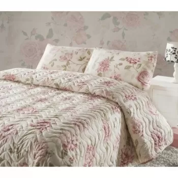 Set cuvertura de pat double Care Pink, amestec bumbac imagine