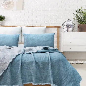 Set cuvertura de pat dubla 3 piese, Alda - Blue, Saheser, 70% bumbac/30% poliester imagine