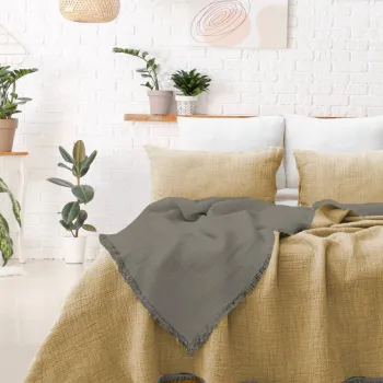 Set cuvertura de pat dubla 3 piese, Alda - Yellow, Saheser, 70% bumbac/30% poliester imagine