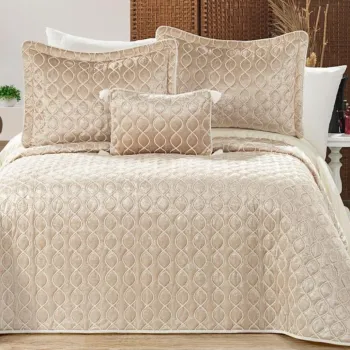 Set cuvertura de pat dubla 3 piese, Brillance - Cappucino, Dowry World, Catifea imagine