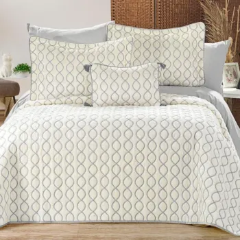 Set cuvertura de pat dubla 3 piese, Brillance - Cream, Grey, Lumea zestrei, Catifea imagine