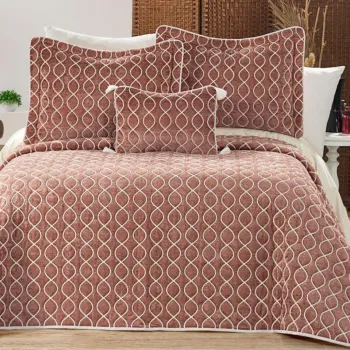 Set cuvertura de pat dubla 3 piese, Brillance - Dusty Rose, Dowry World, Catifea imagine