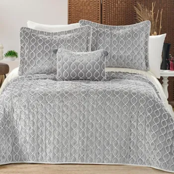 Set cuvertura de pat dubla 3 piese, Brillance - Grey, Dowry World, Catifea imagine