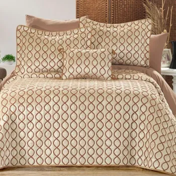 Set cuvertura de pat dubla 3 piese, Brillance - Stone, Dowry World, Catifea imagine
