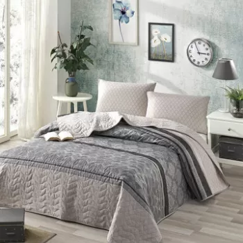 Set cuvertura de pat dubla 3 piese, Creative - Grey, Eponj Home, 65% bumbac/35% poliester imagine