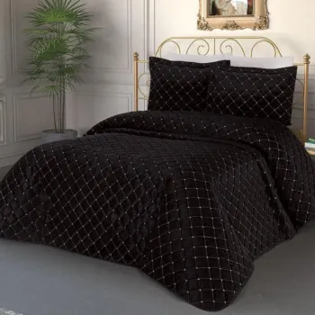Set cuvertura de pat dubla 3 piese, Dessert - Black, Dowry World, Catifea imagine