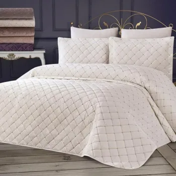 Set cuvertura de pat dubla 3 piese, Dessert - Cream, Dowry World, Catifea imagine