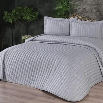 Set cuvertura de pat dubla 3 piese, Dublin - Grey, Dowry World, Bumbac imagine