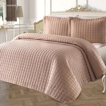 Set cuvertura de pat dubla 3 piese, Estiva - Cappucino, Dowry World, Bumbac imagine