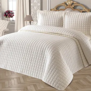 Set cuvertura de pat dubla 3 piese, Estiva - Cream, Dowry World, Bumbac imagine