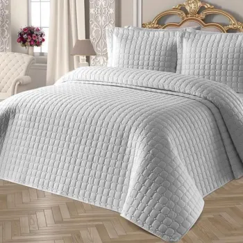 Set cuvertura de pat dubla 3 piese, Estiva - Grey, Dowry World, Bumbac imagine