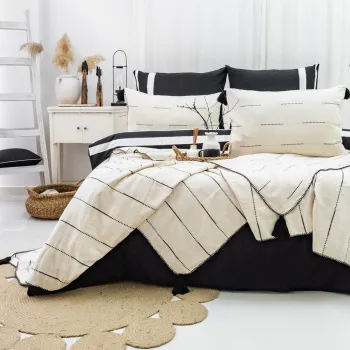 Set cuvertura de pat dubla 3 piese, Eva - Black, Saheser, Bumbac imagine