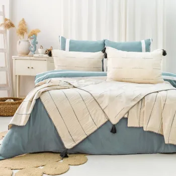 Set cuvertura de pat dubla 3 piese, Eva - Blue, Saheser, Bumbac imagine
