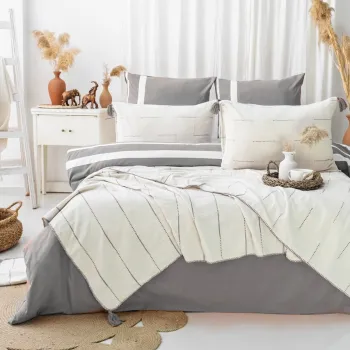 Set cuvertura de pat dubla 3 piese, Eva - Grey, Saheser, Bumbac imagine