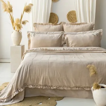 Set cuvertura de pat dubla 3 piese, Fiorella - Beige, Saheser, Bumbac;Poliester imagine