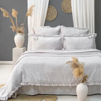 Set cuvertura de pat dubla 3 piese, Fiorella - Light Grey, Saheser, 70% bumbac/30% poliester imagine