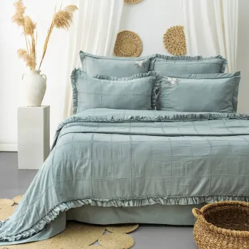 Set cuvertura de pat dubla 3 piese, Fiorella - Mint, Saheser, Bumbac;Poliester imagine