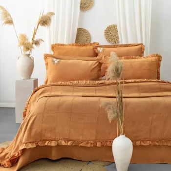 Set cuvertura de pat dubla 3 piese, Fiorella - Orange, Saheser, 70% bumbac/30% poliester imagine