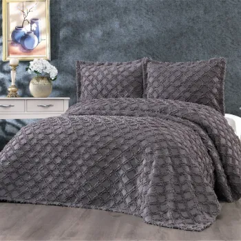 Set cuvertura de pat dubla 3 piese, Harem - Anthracite, Whitney, Tesatura Chenille imagine