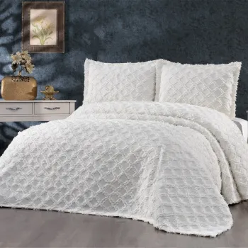 Set cuvertura de pat dubla 3 piese, Harem - Cream, Whitney, Tesatura Chenille imagine