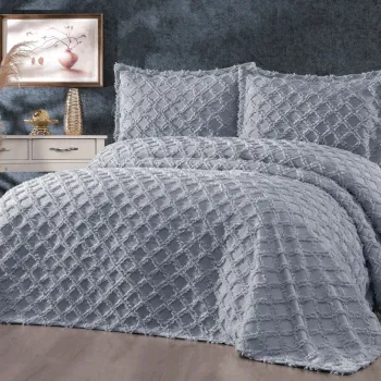 Set cuvertura de pat dubla 3 piese, Harem - Grey, Whitney, Tesatura Chenille imagine