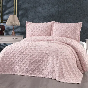 Set cuvertura de pat dubla 3 piese, Harem - Powder, Whitney, Tesatura Chenille imagine