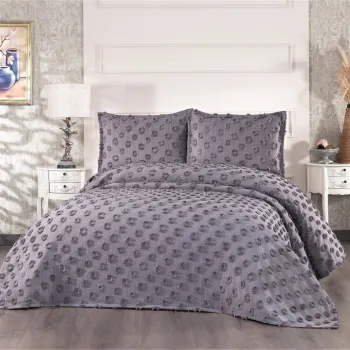 Set cuvertura de pat dubla 3 piese, Hayal - Anthracite, Whitney, Tesatura Chenille imagine