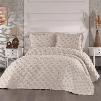 Set cuvertura de pat dubla 3 piese, Hayal - Cappuccino, Whitney, Tesatura Chenille imagine